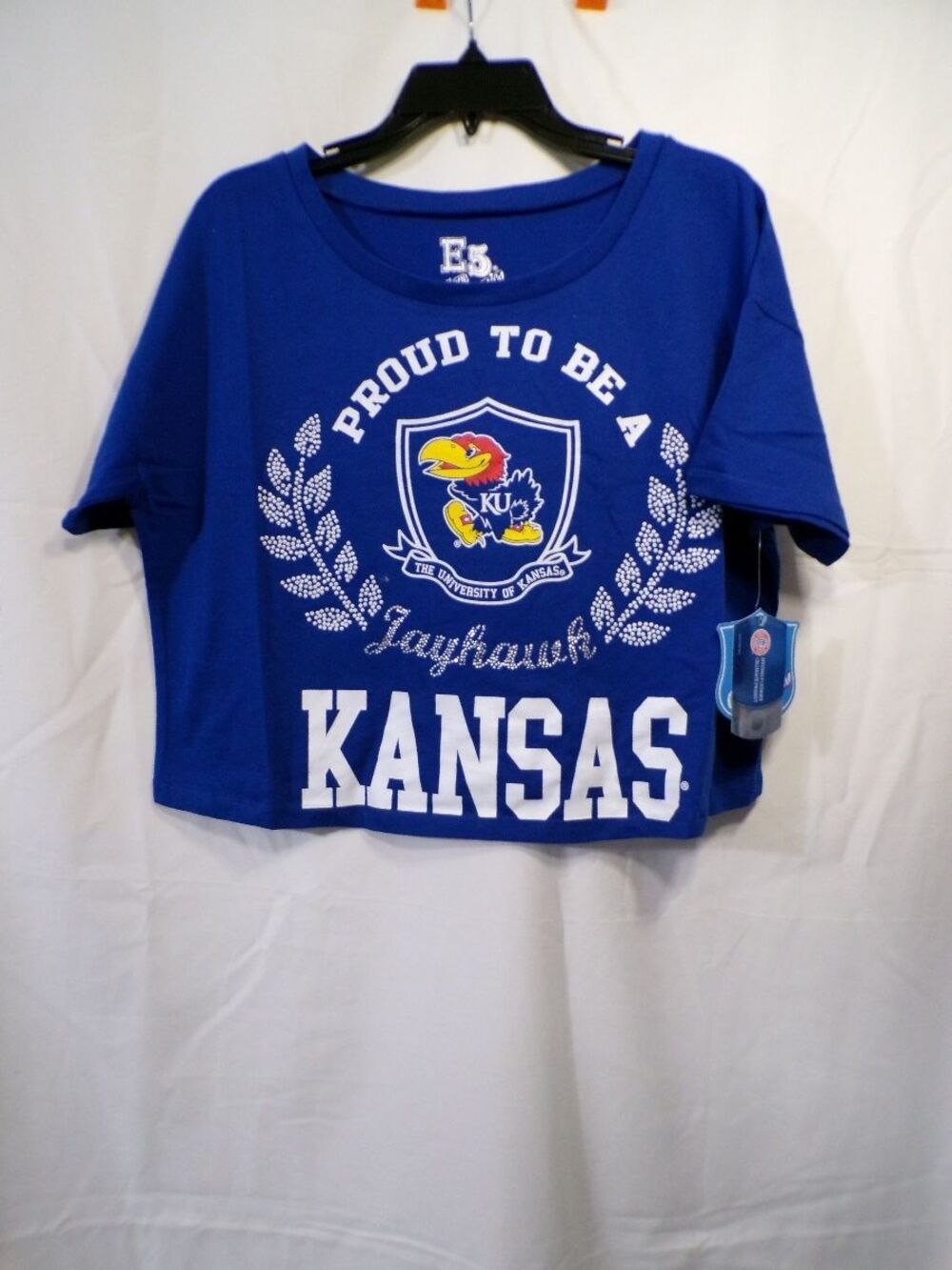 E5 College Classics Kansas Jayhawks Women's Cropped T-Shirt Medium Blue
